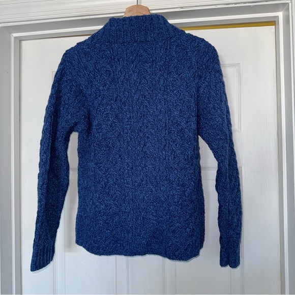 Inis Crafts Merino Wool Zip Up Cardigan Sweater Jacket M Cable Knit Blue Irish - Picture 3 of 3